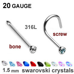 20 Gauge Surgical Steel Press-Fit Gem Nose Rings